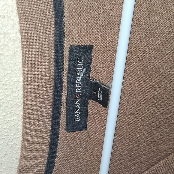 Banana Republic Wool Cotton Blend Tan Black Classic Cardigan L - Picture 5 of 7